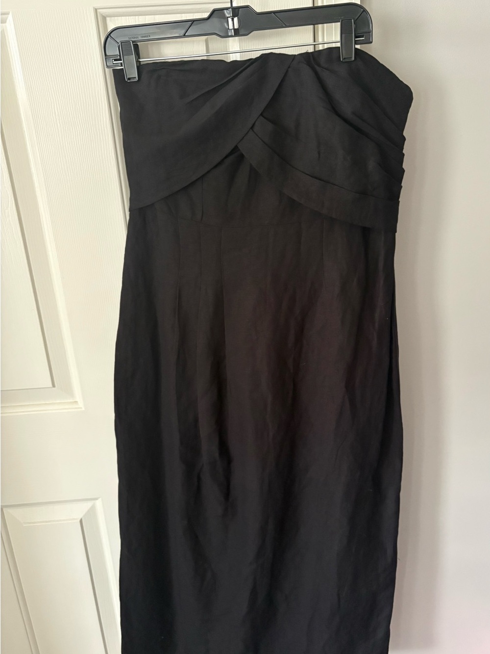 Ann Taylor Strapless Black Draped Midi Dress